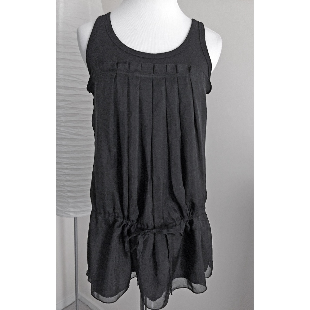 NEW! bebe 100% Silk Black Sleeveless Pleated Peplum Tank Top